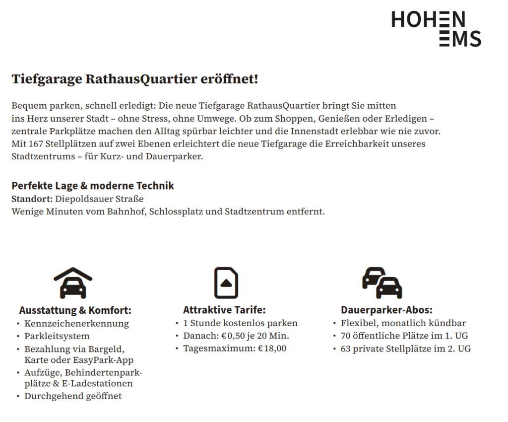 Tiefgarage Rathaus Info